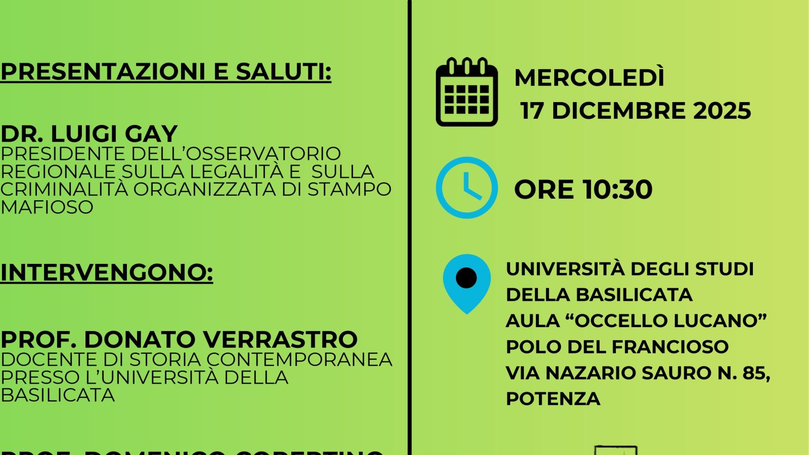 UNIBAS:  INCONTRO A POTENZA SULLA CRIMINALITÀ ORGANIZZATA IN BASILICATA
